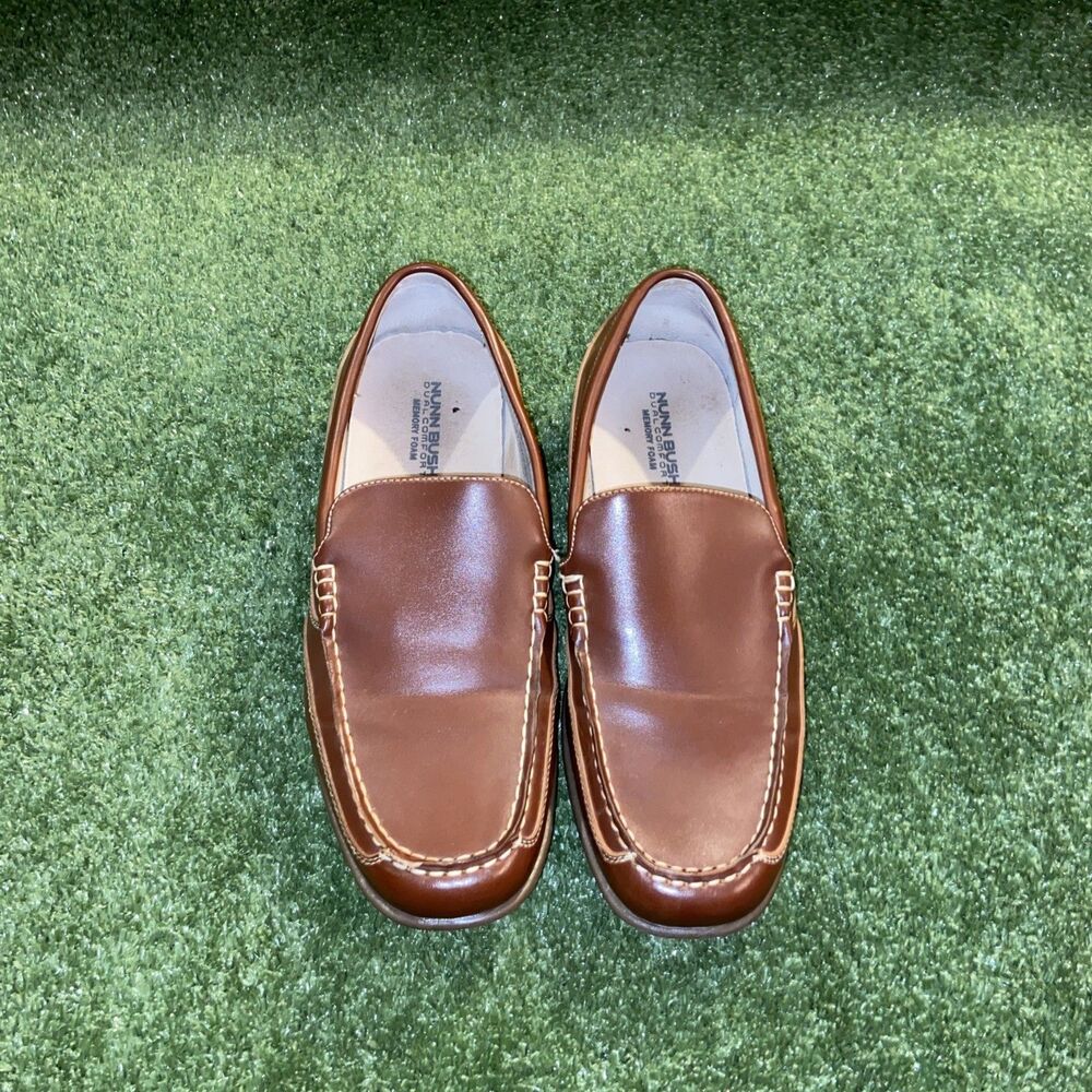 Nunn Bush Men’s 10.5 Shoes Brown Leather Slip On Loafers Moccasin Deck Shoes - Picture 6 of 13